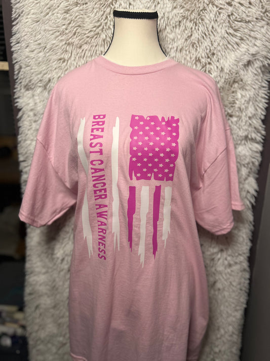 Short Sleeve, DTF, Light pink, Breast Cancer Awareness with Flag. (made to order)