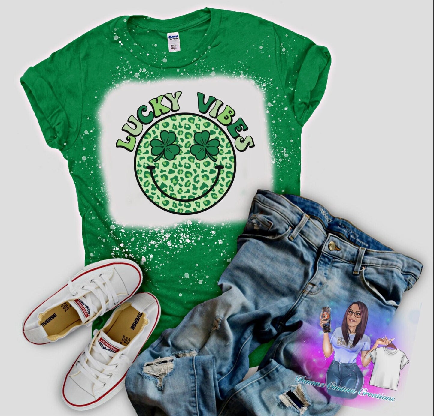 Lucky Vibes St. Patrick's Day Bleached Sublimated Shirt (made to order)