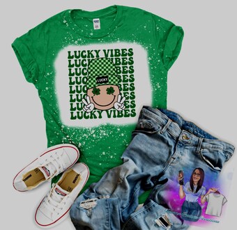 Lucky Vibes Retro Bleached Sublimation St. Patrick's Day Shirt (made to order)