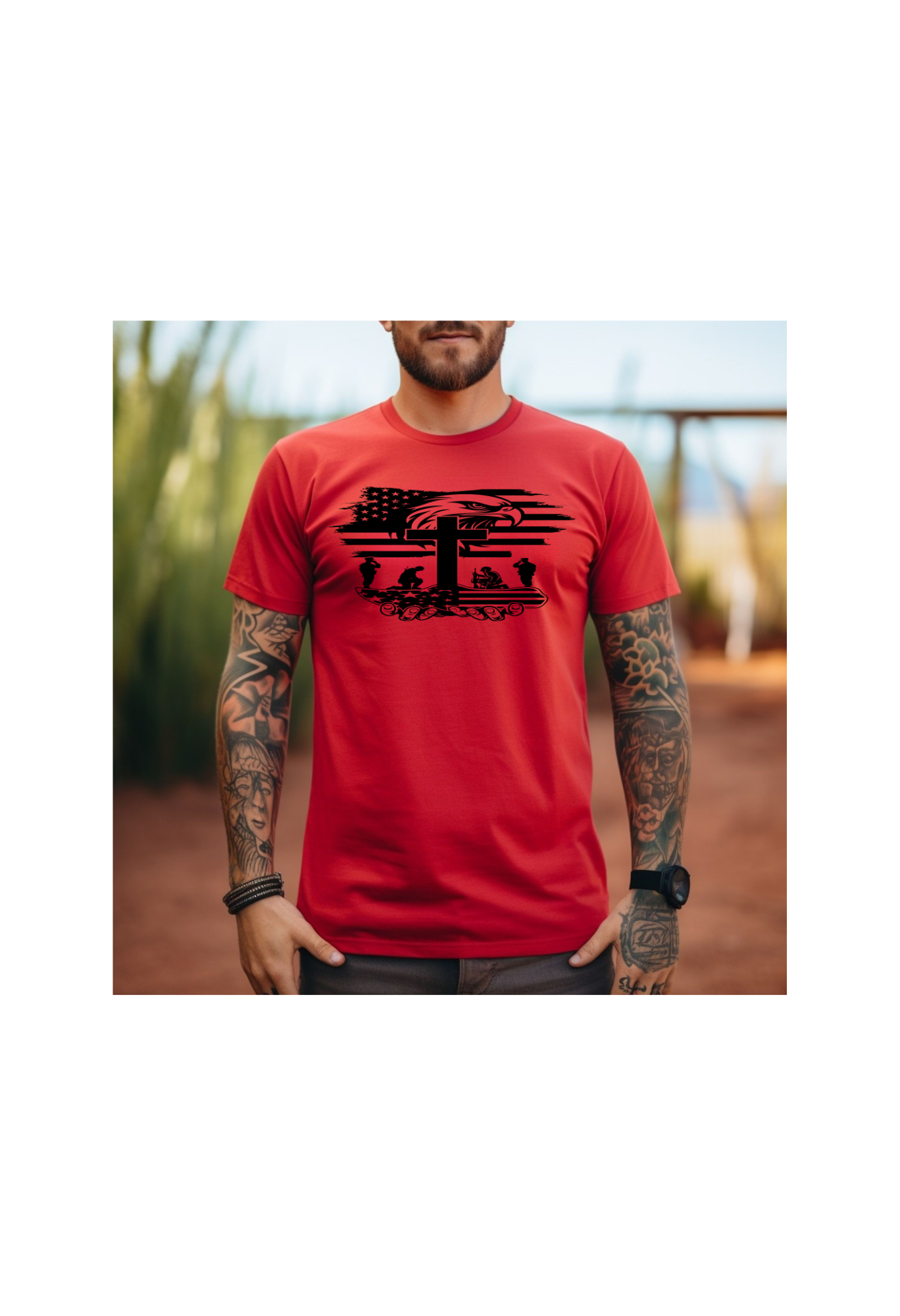 Custom Short Sleeve T-Shirt, Screen Print, "Eagle with Soldiers"