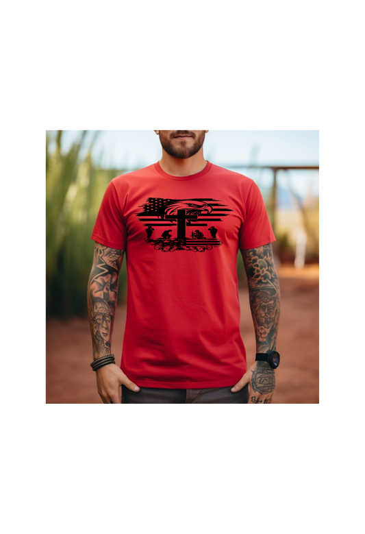 Custom Short Sleeve T-Shirt, Screen Print, "Eagle with Soldiers"