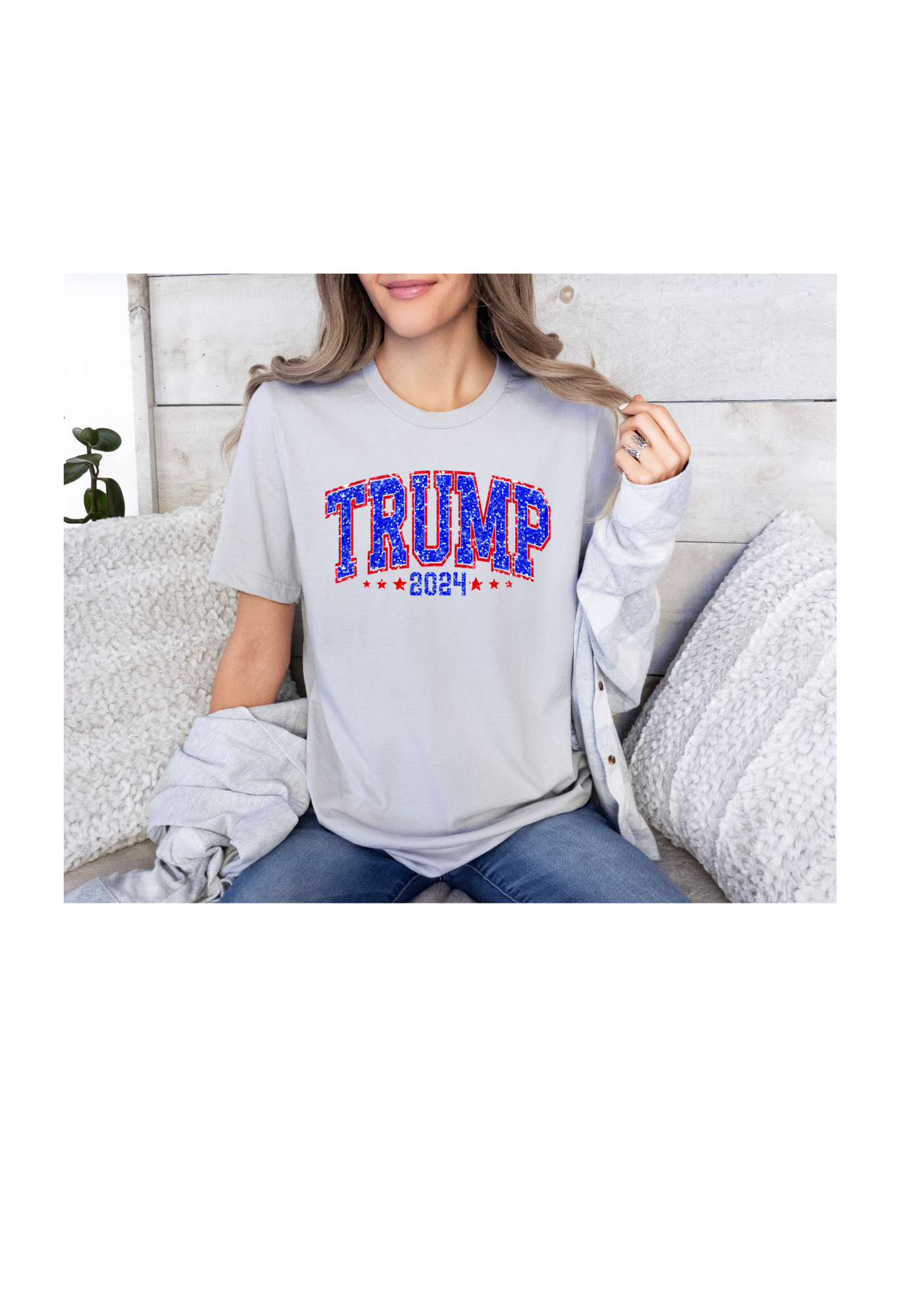 Custom Short Sleeve T-Shirt, Crew Neck, DTF, Trump Faux Glitter '2024'