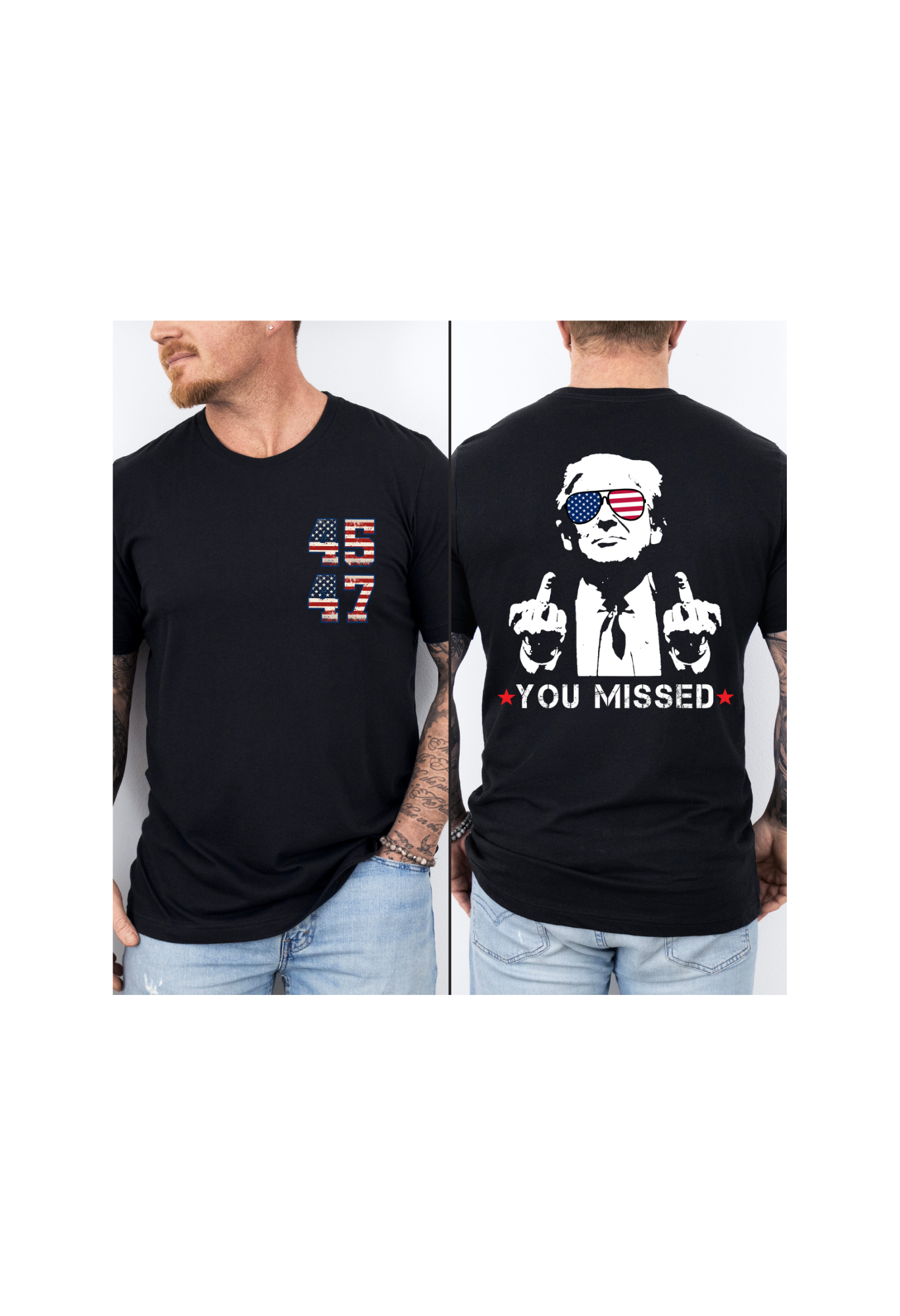 Short Sleeve, Bella Canva, Black, DTF " You Missed" Donald.J.Trump Shirt, (made to order)