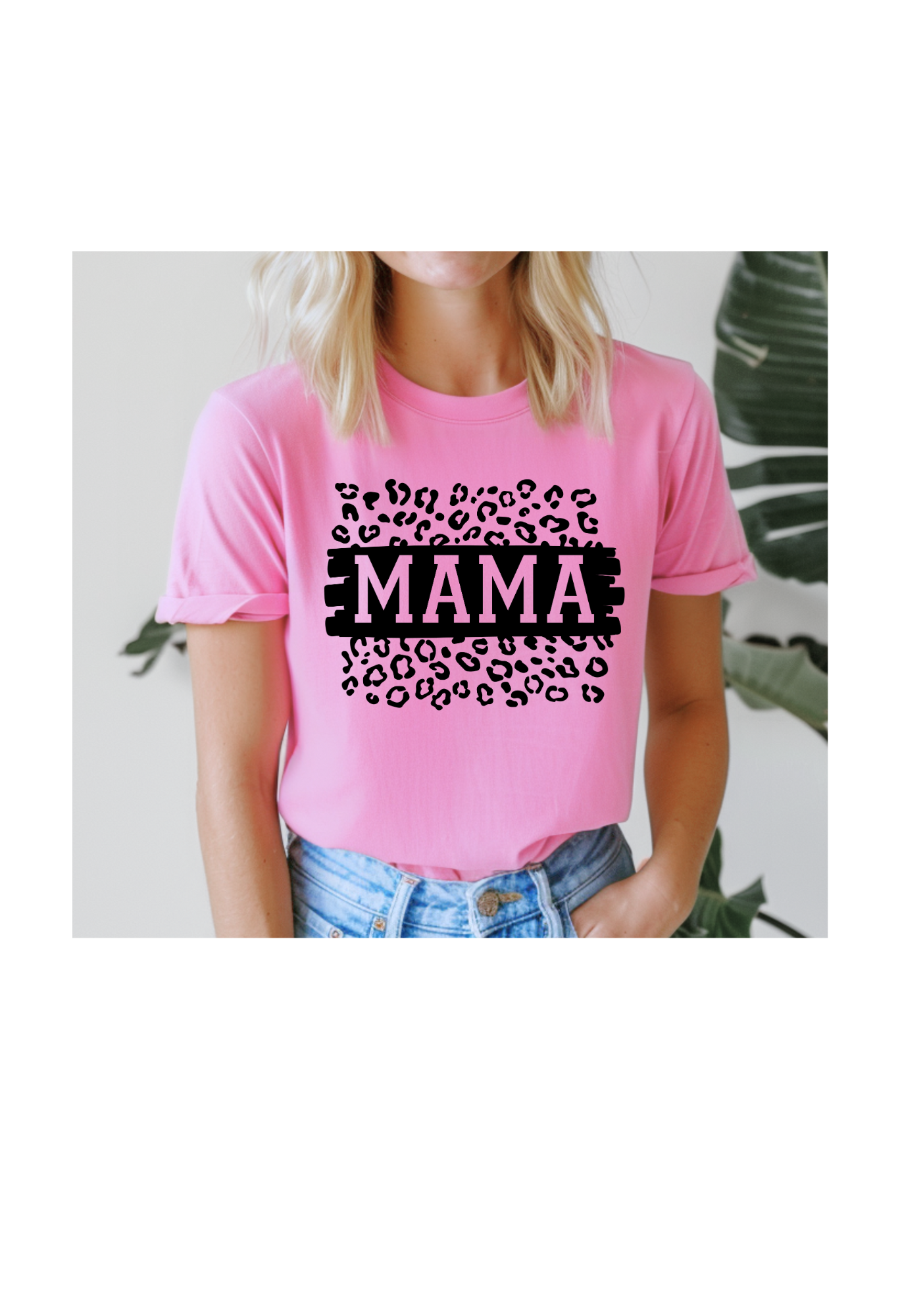 Custom Short Sleeve T-Shirt, Screen Print, "Mama" with Leopard Print